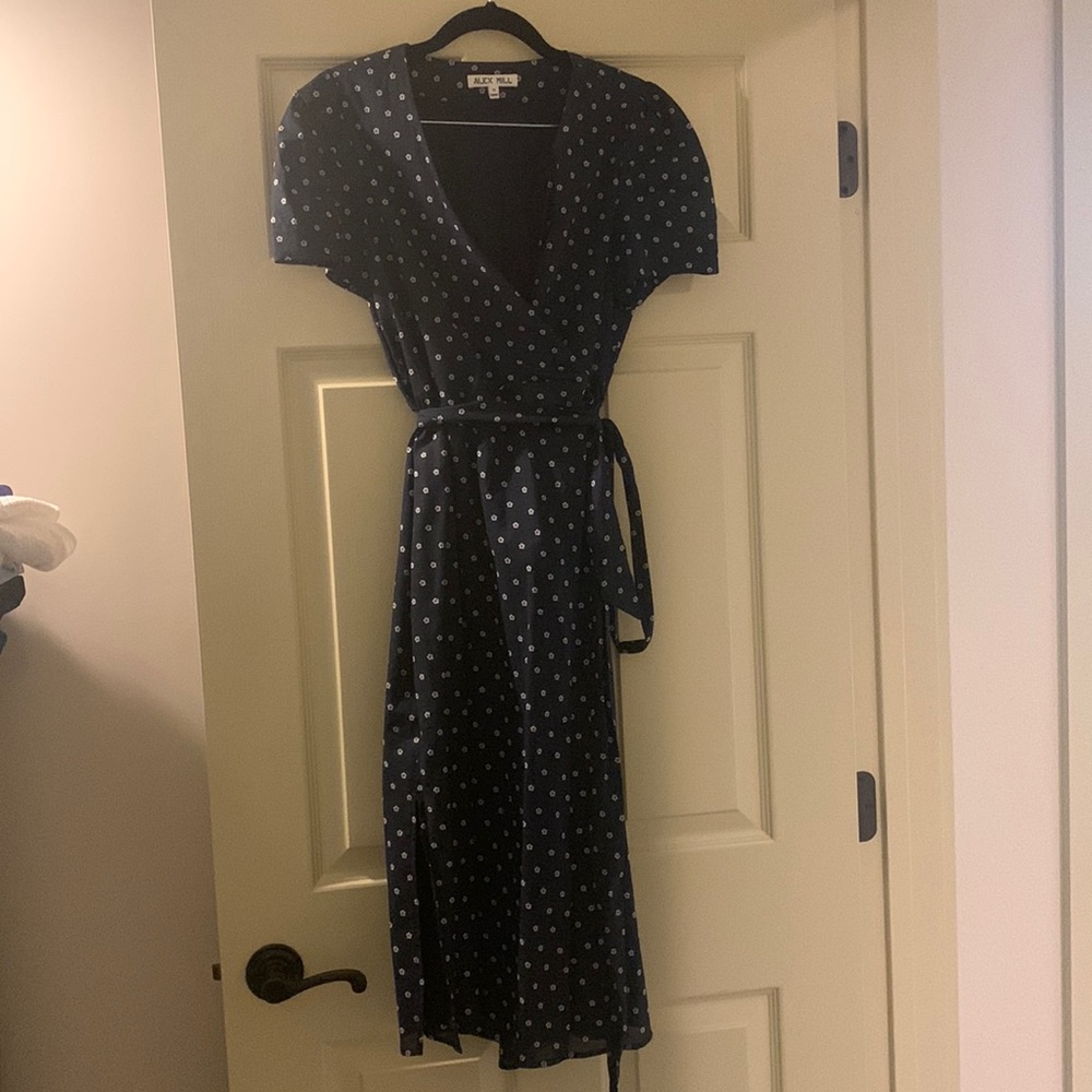 Alex Mill Navy Polka Dot Midi Dress